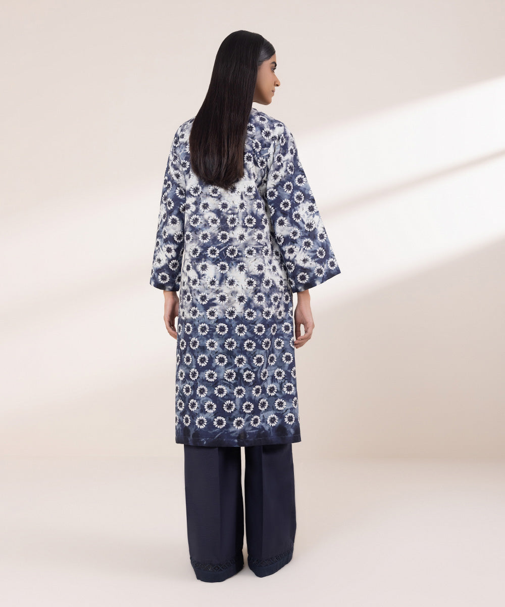 Women's Pret Khaddar Printed Grey Blue Boxy Shirt