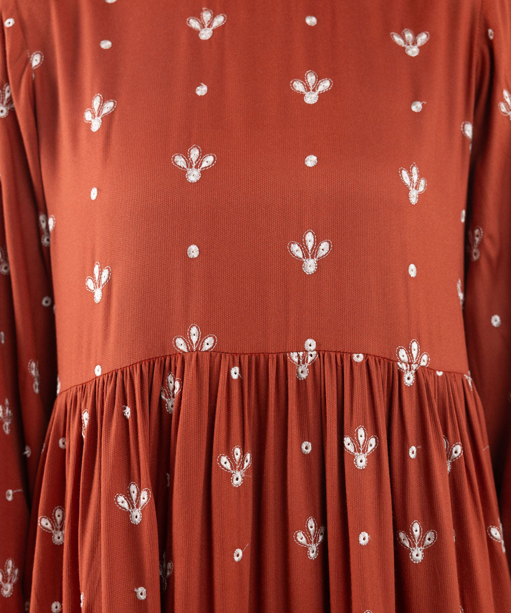 Women's Pret Bedford Embroidered Burnt Orange Tier Dress