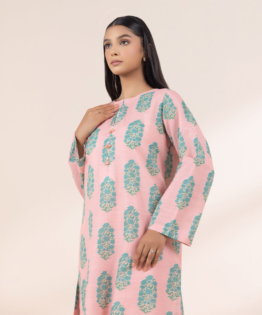 Women's Pret Khaddar Printed Powder Pink A-Line Shirt