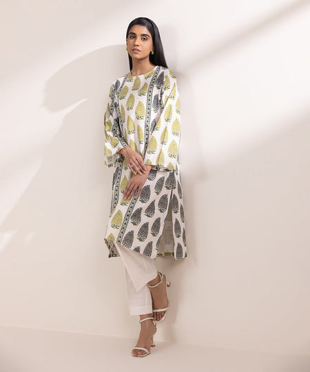 Women's Pret Khaddar Printed Off White Boxy Shirt