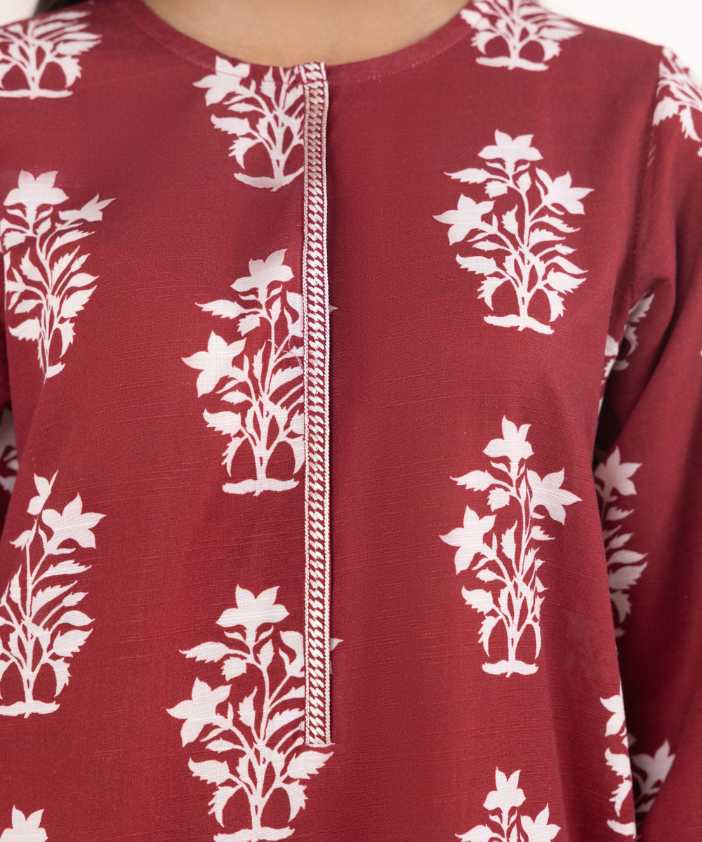 Women's Pret Khaddar Embroidered Red A-Line Shirt