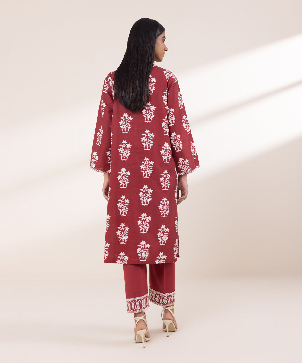 Women's Pret Khaddar Embroidered Red A-Line Shirt