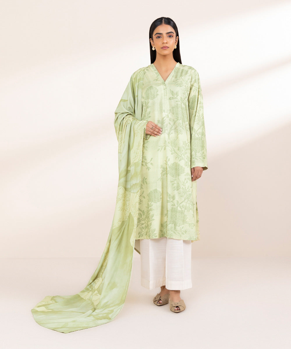 Women's Pret Linen Green Printed Straight Shirt