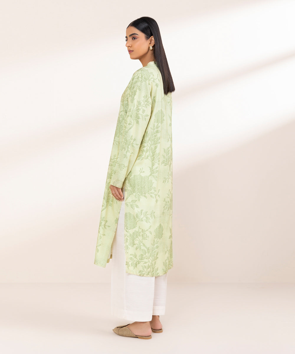 Women's Pret Linen Green Printed Straight Shirt