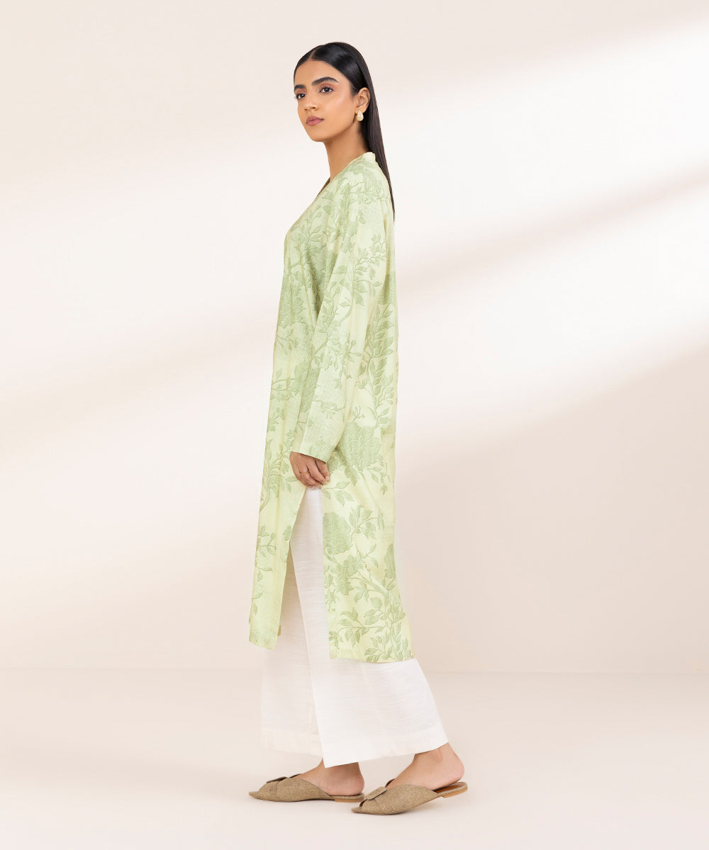 Women's Pret Linen Green Printed Straight Shirt