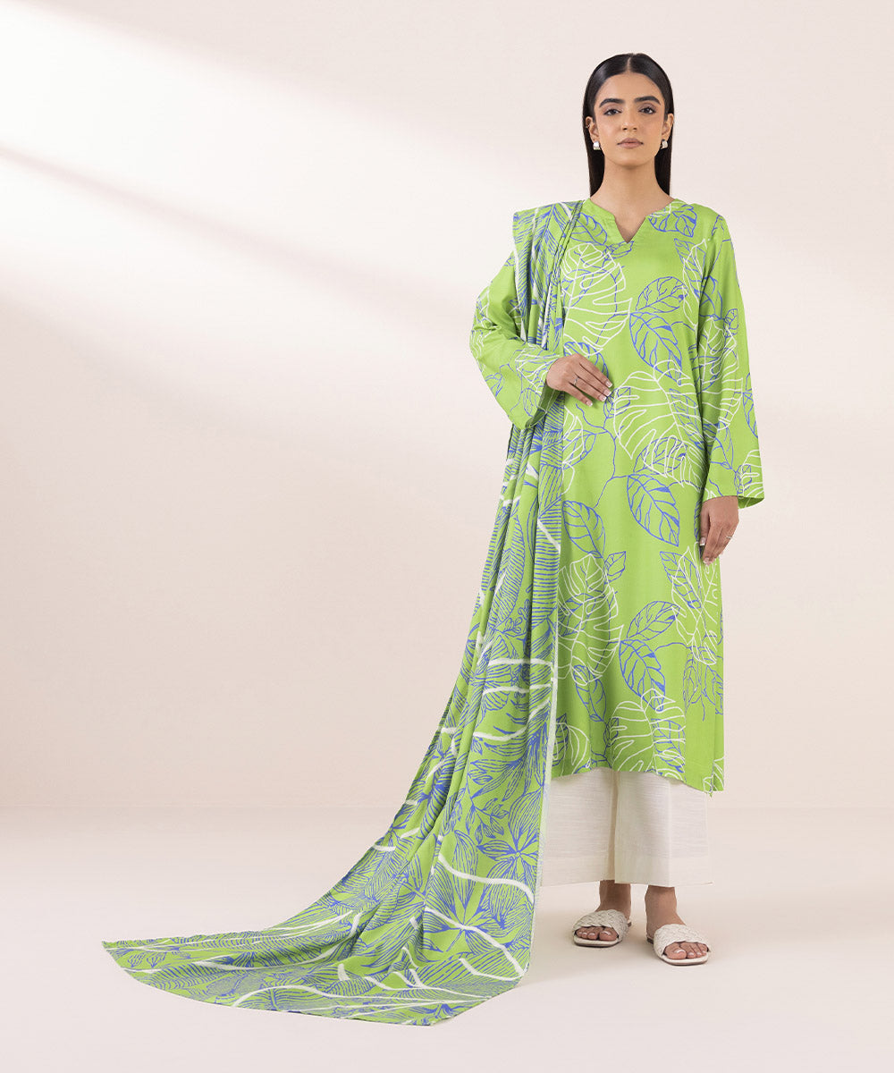 Women's Pret Linen Green Printed Straight Shirt