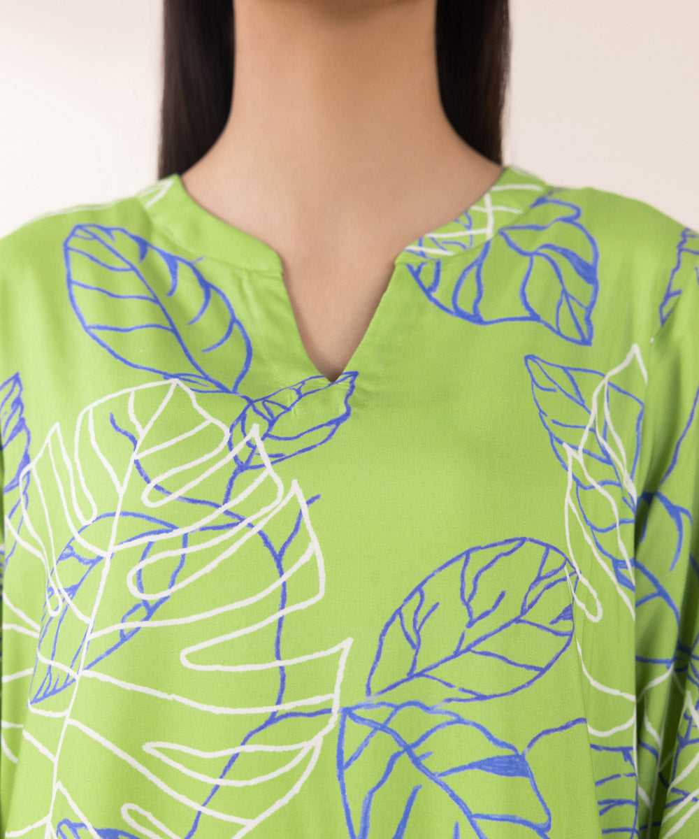 Women's Pret Linen Green Printed Straight Shirt