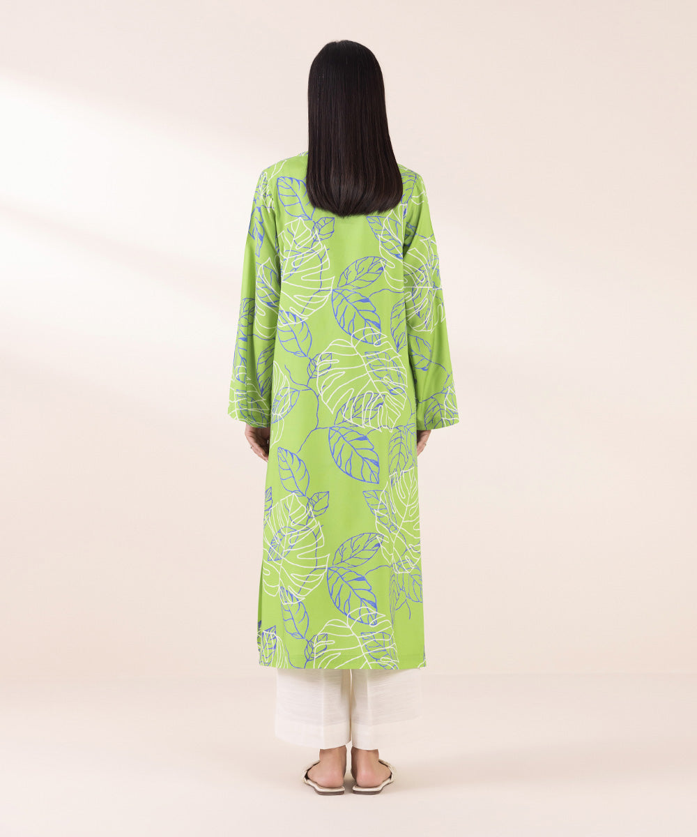 Women's Pret Linen Green Printed Straight Shirt