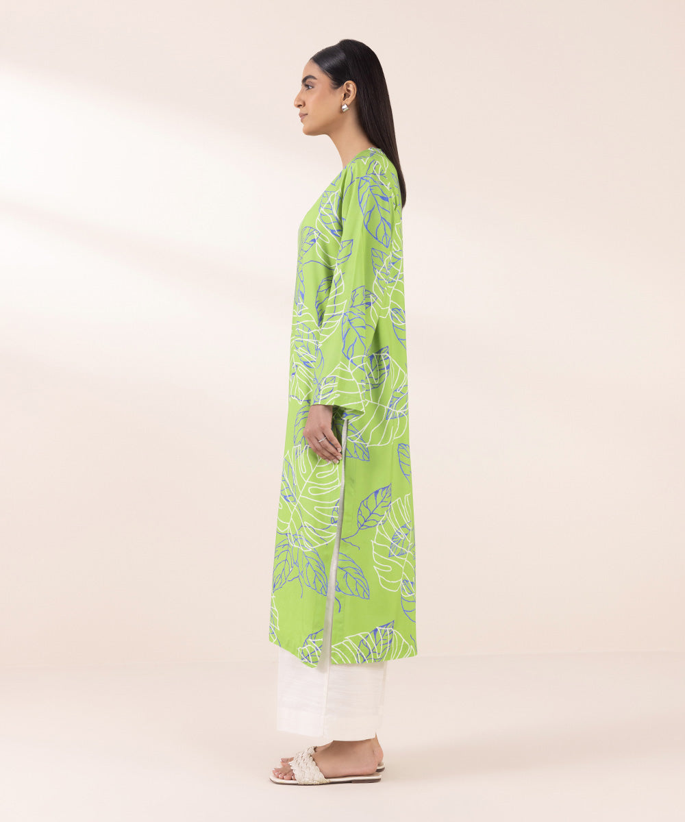 Women's Pret Linen Green Printed Straight Shirt