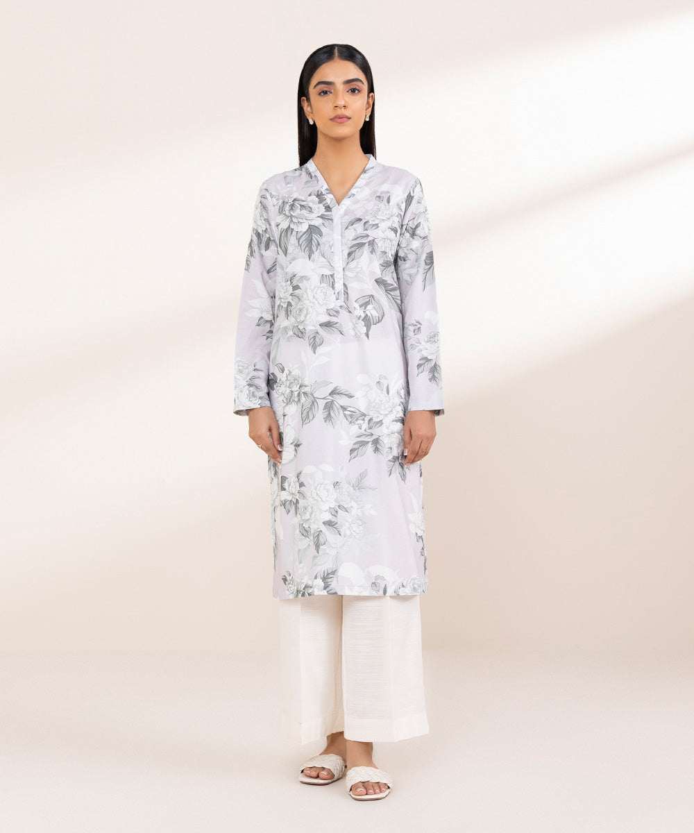 Women's Pret Khaddar Grey Printed A-Line Shirt