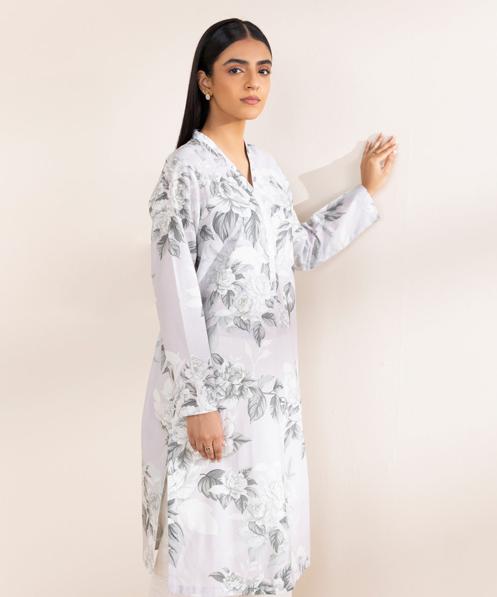 Women's Pret Khaddar Grey Printed A-Line Shirt