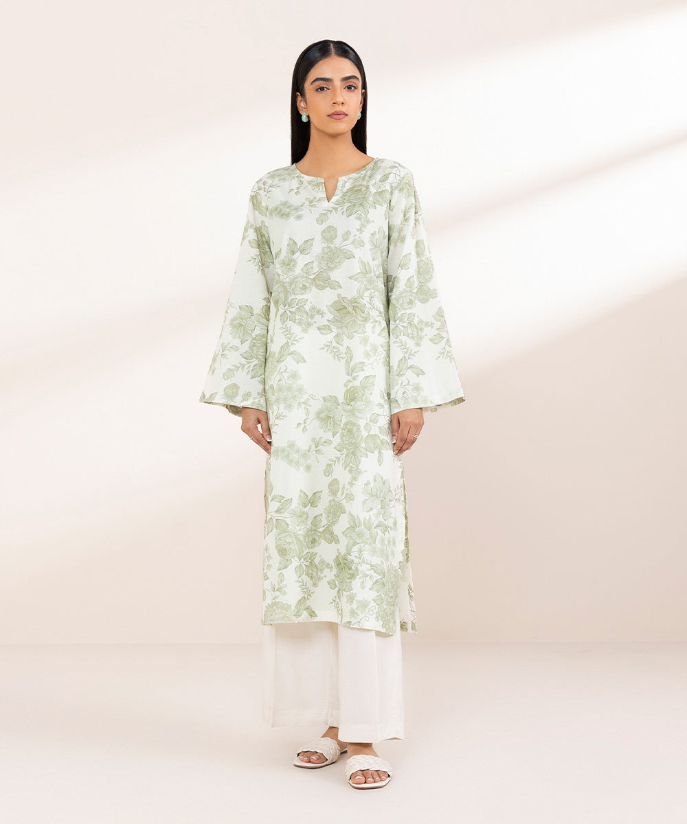 Women's Pret Khaddar White Printed A-Line Shirt