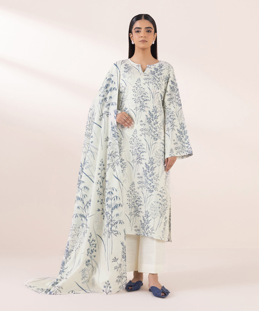 Women's Pret Khaddar Off White Printed A-Line Shirt