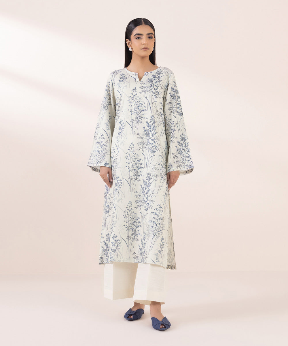 Women's Pret Khaddar Off White Printed A-Line Shirt