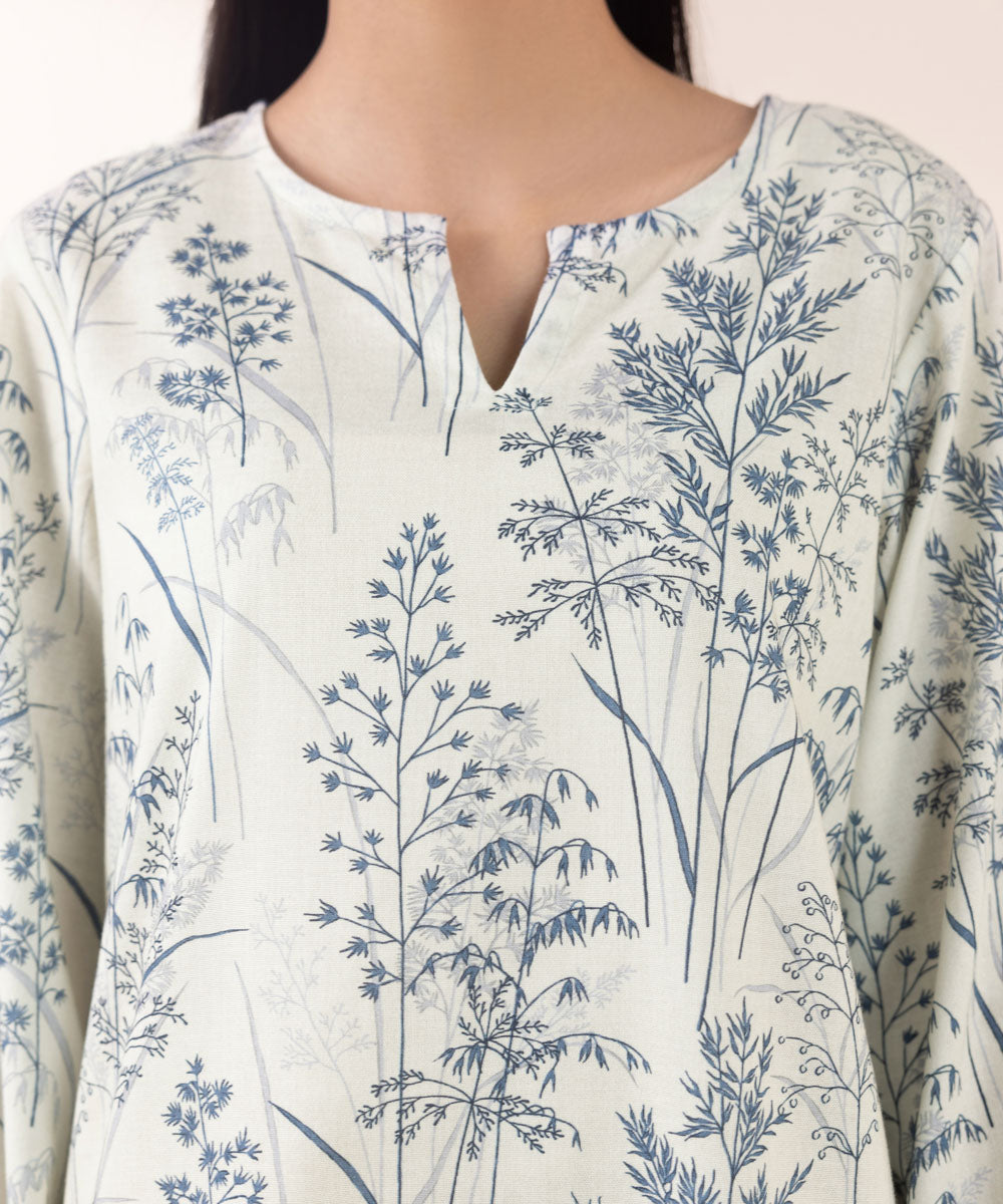 Women's Pret Khaddar Off White Printed A-Line Shirt