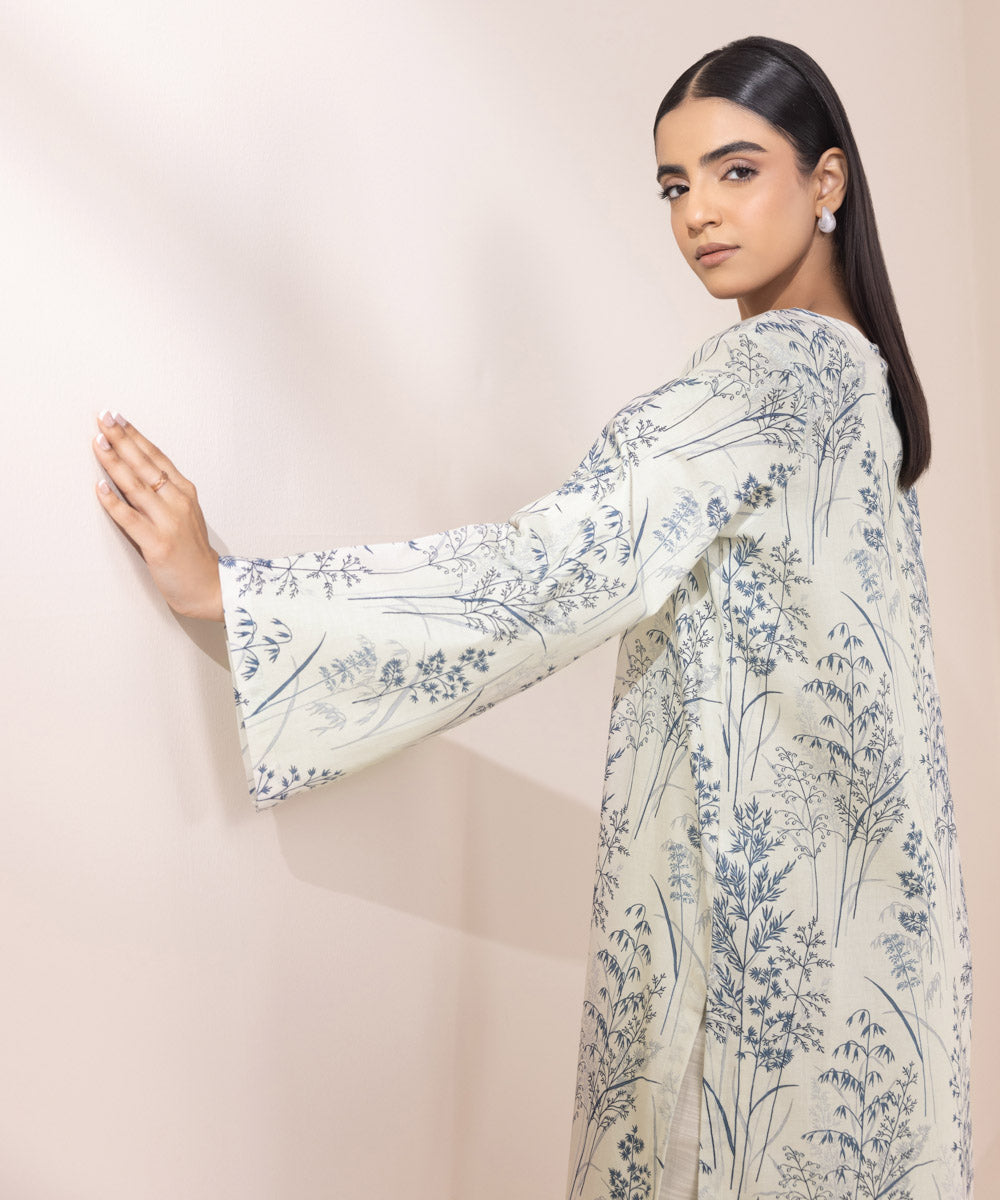 Women's Pret Khaddar Off White Printed A-Line Shirt