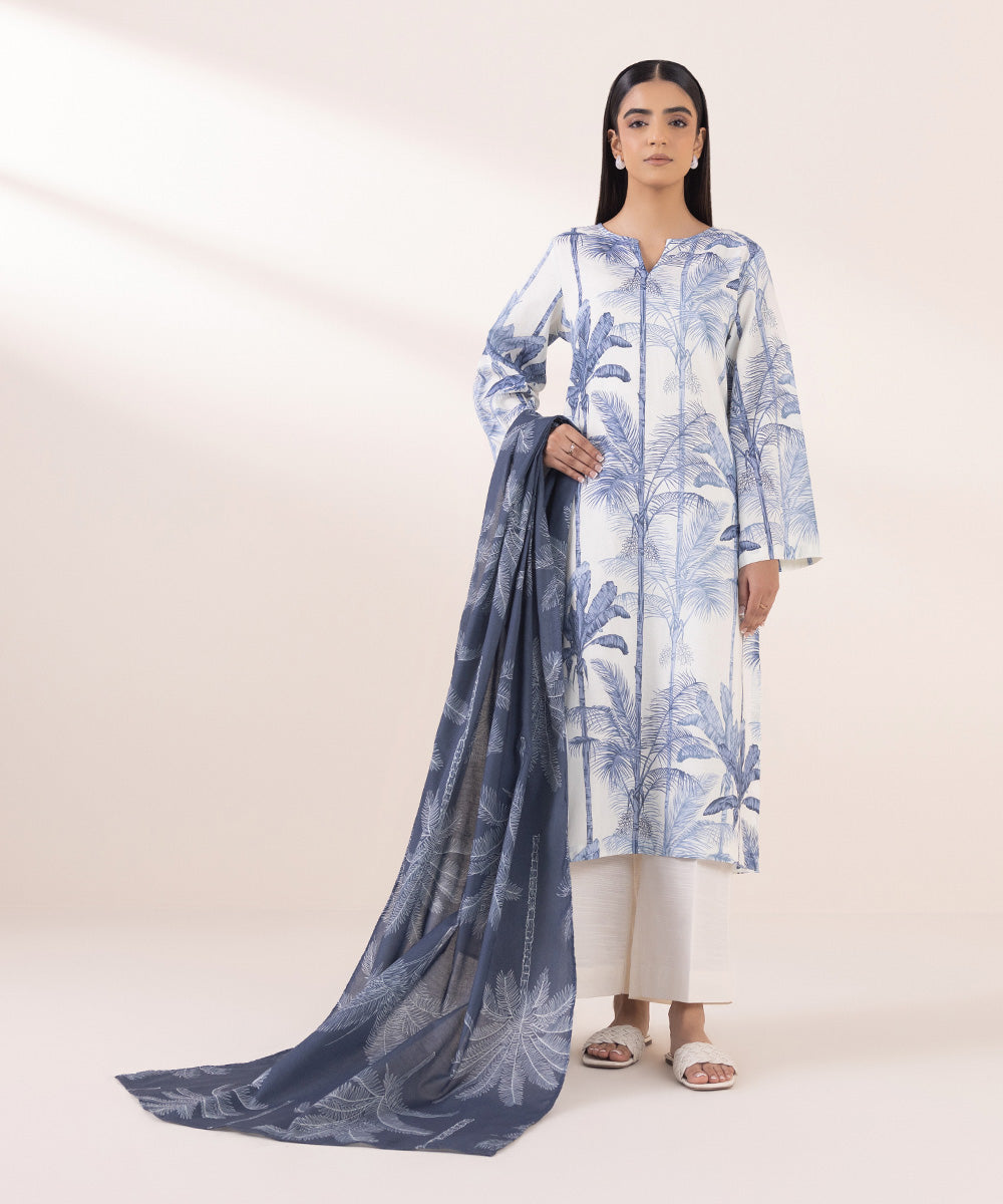 Women's Pret Khaddar Blue Printed A-Line Shirt