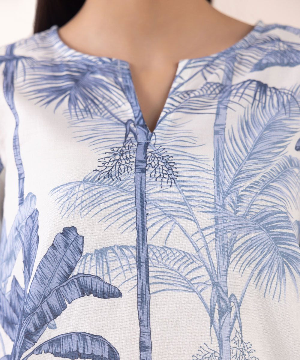 Women's Pret Khaddar Blue Printed A-Line Shirt