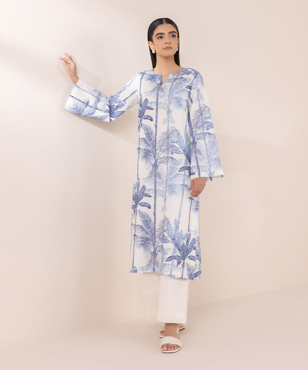 Women's Pret Khaddar Blue Printed A-Line Shirt