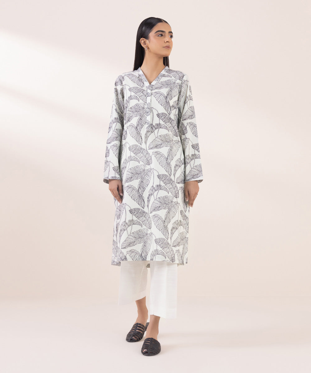 Women's Pret Khaddar White Printed A-Line Shirt