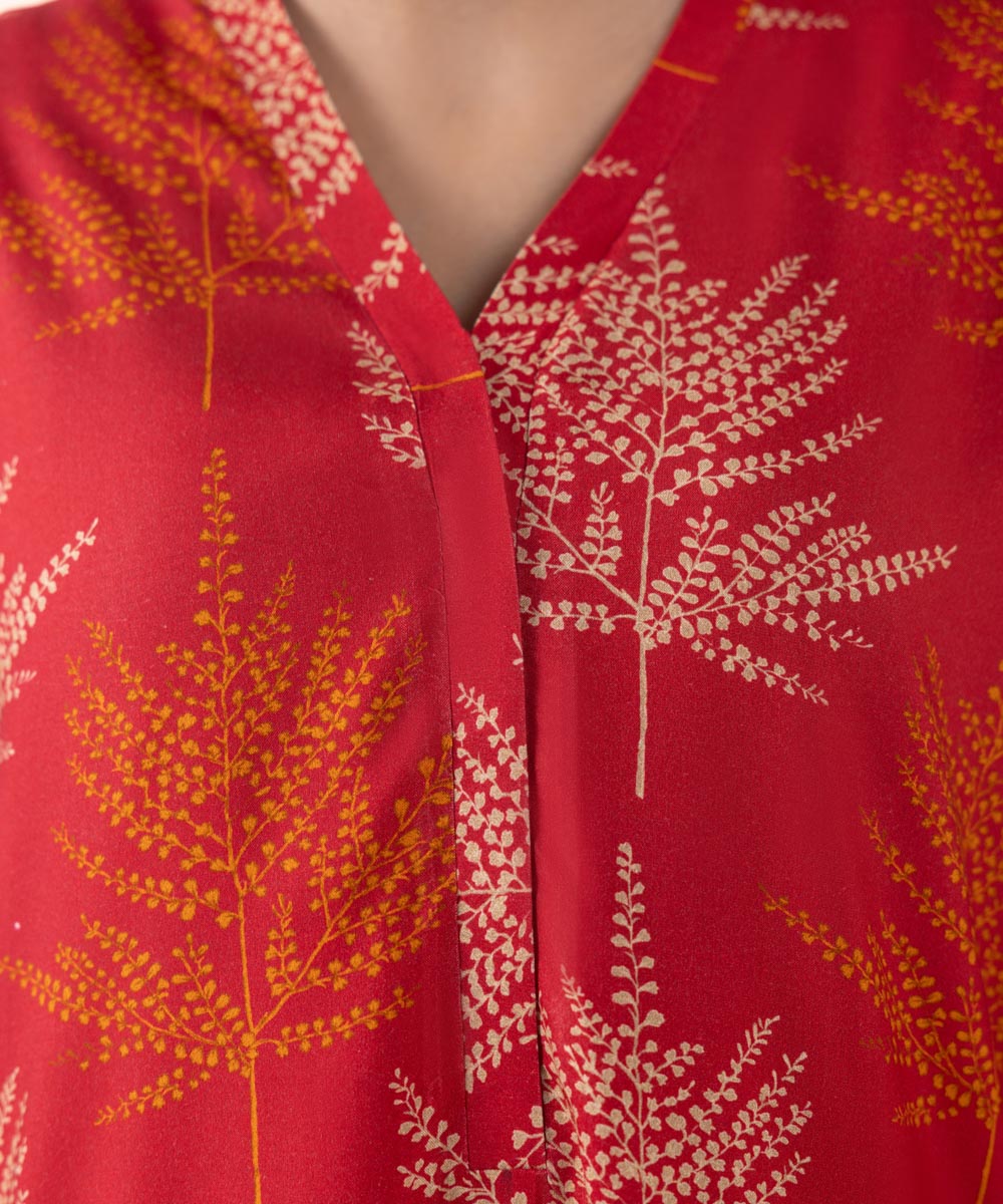 Women's Pret Linen Red Printed Straight Shirt