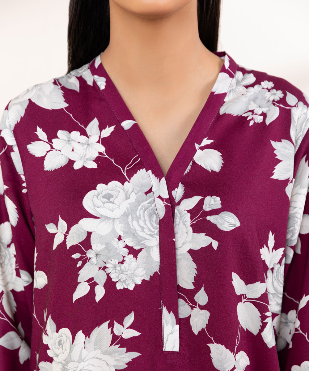 Women's Pret Linen Red Printed Straight Shirt