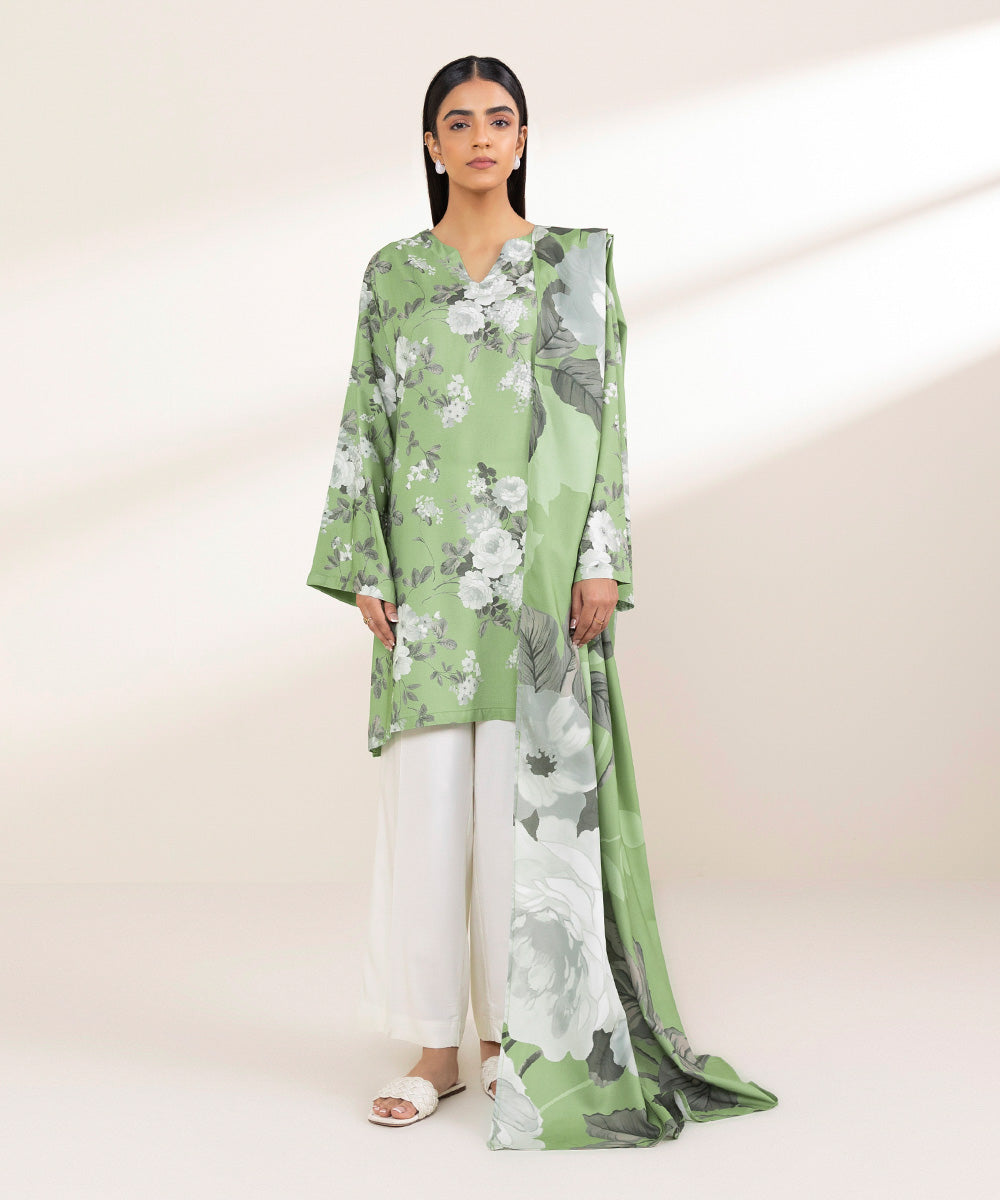 Women's Pret Linen Green Printed Boxy Shirt