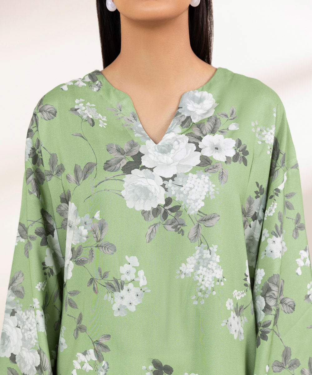 Women's Pret Linen Green Printed Boxy Shirt