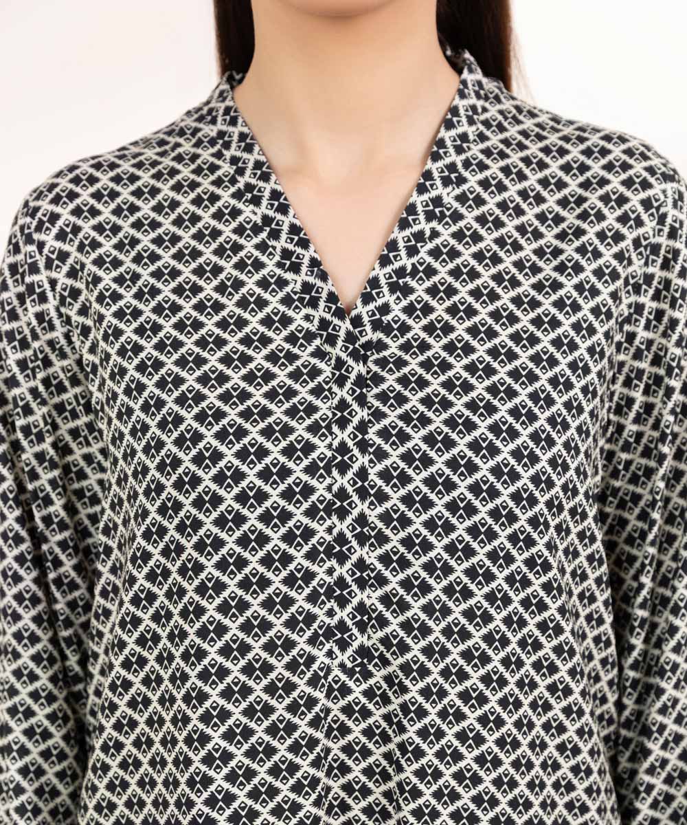 Women's Pret Linen Printed Black And White A-Line Shirt