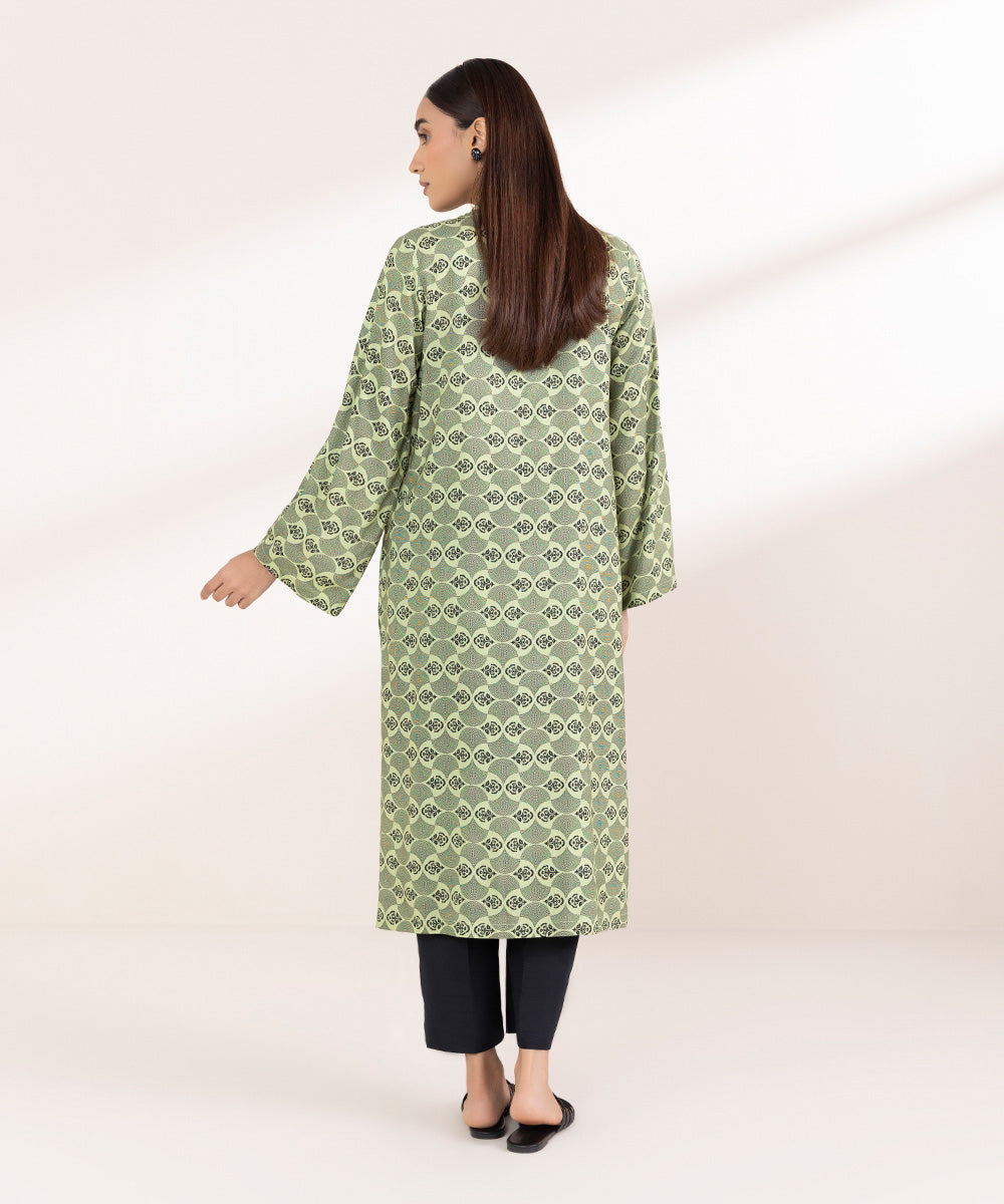 Women's Pret Linen Printed Apple Green A-Line Shirt