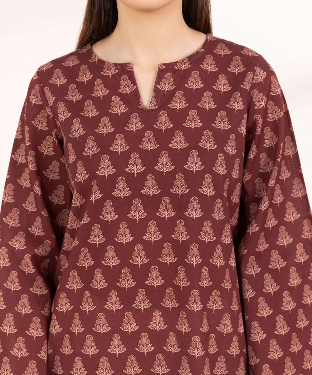 Women's Pret Khaddar Printed Maroon A-Line Shirt