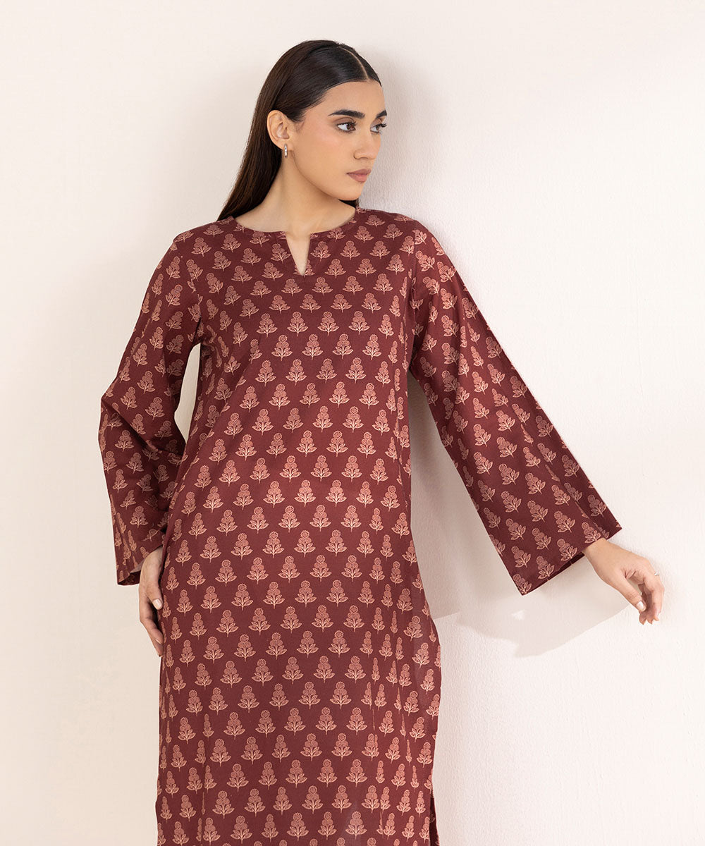 Women's Pret Khaddar Printed Maroon A-Line Shirt