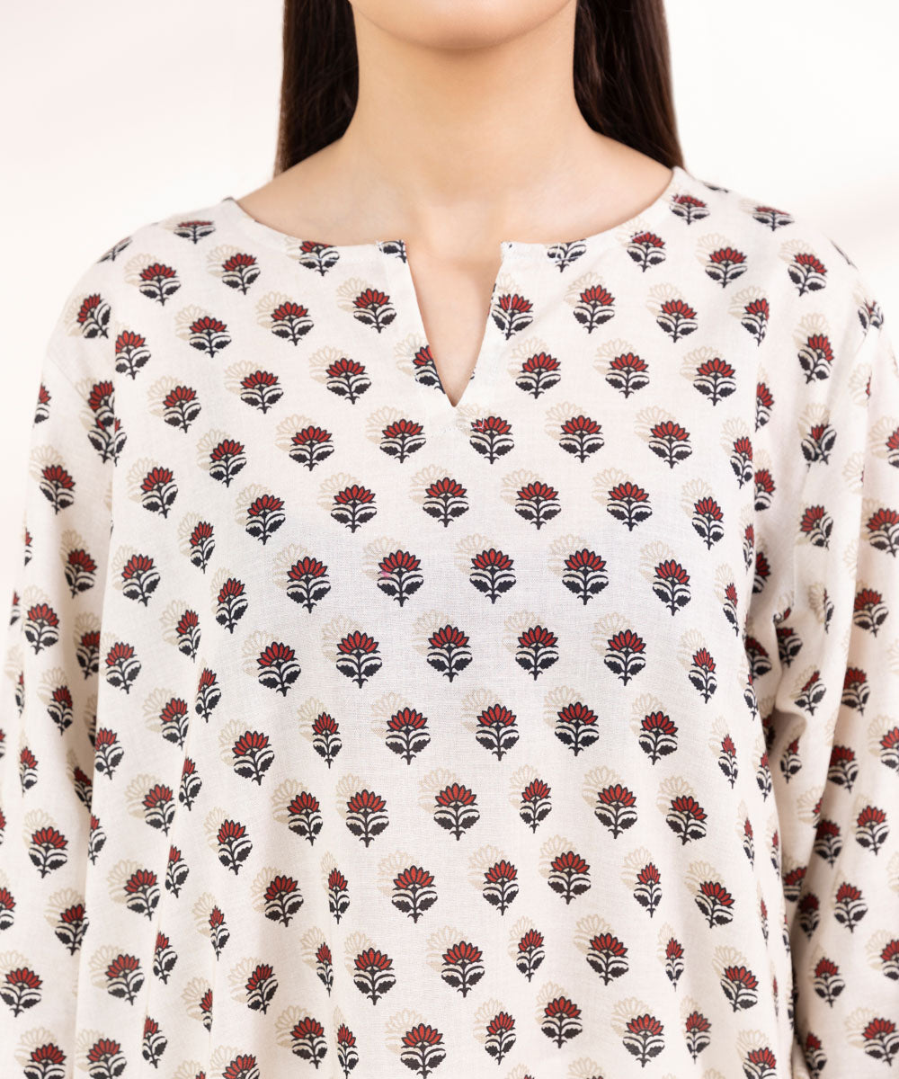 Women's Pret Khaddar Printed Off White A-Line Shirt