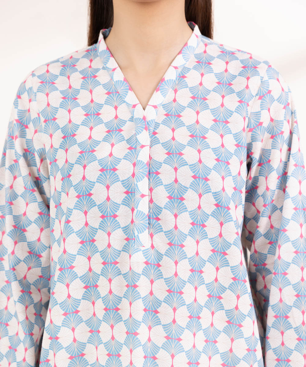 Women's Pret Khaddar Printed Sky Blue A-Line Shirt