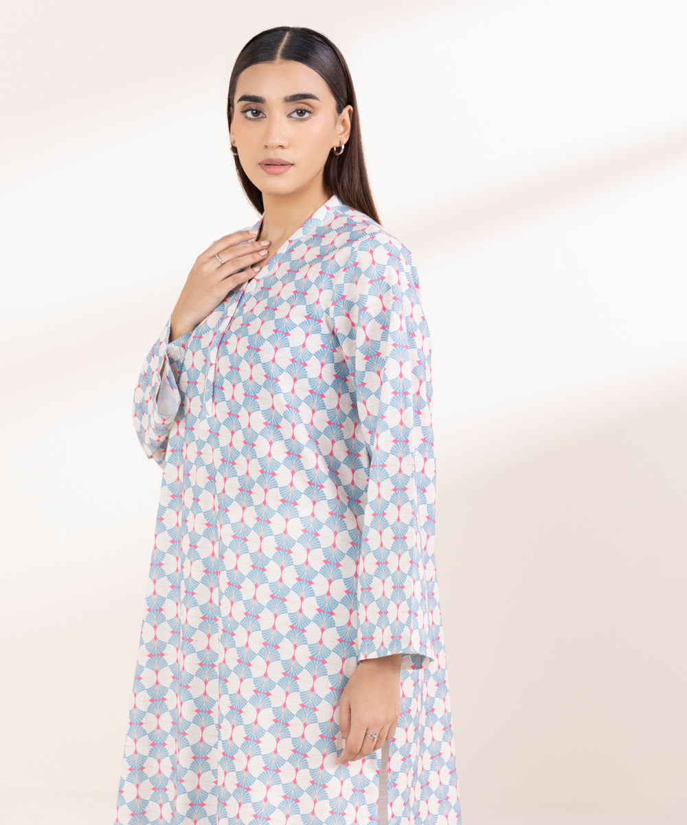 Women's Pret Khaddar Printed Sky Blue A-Line Shirt