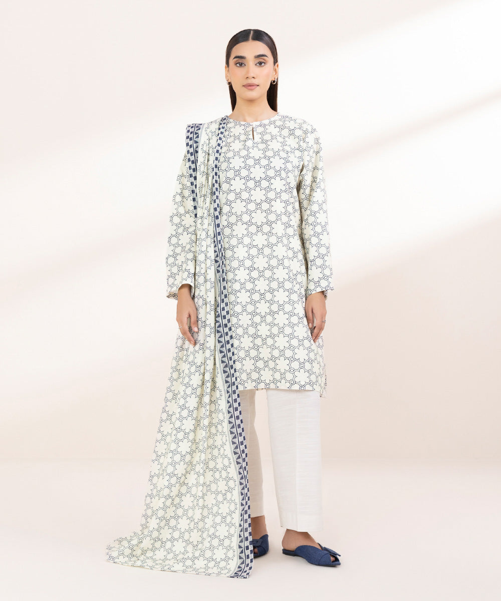 Women's Pret Khaddar Printed Off White Boxy Shirt