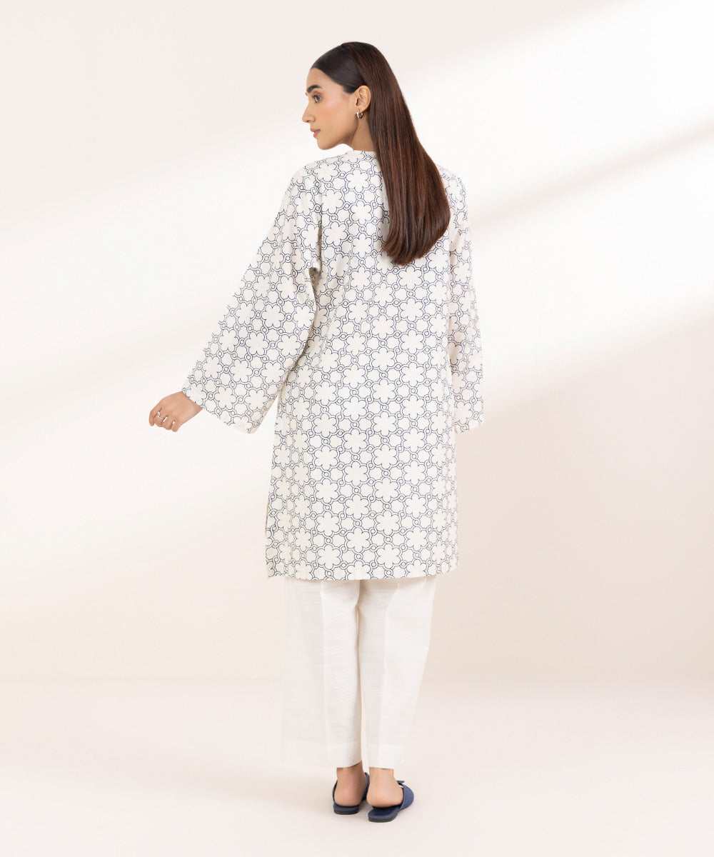 Women's Pret Khaddar Printed Off White Boxy Shirt