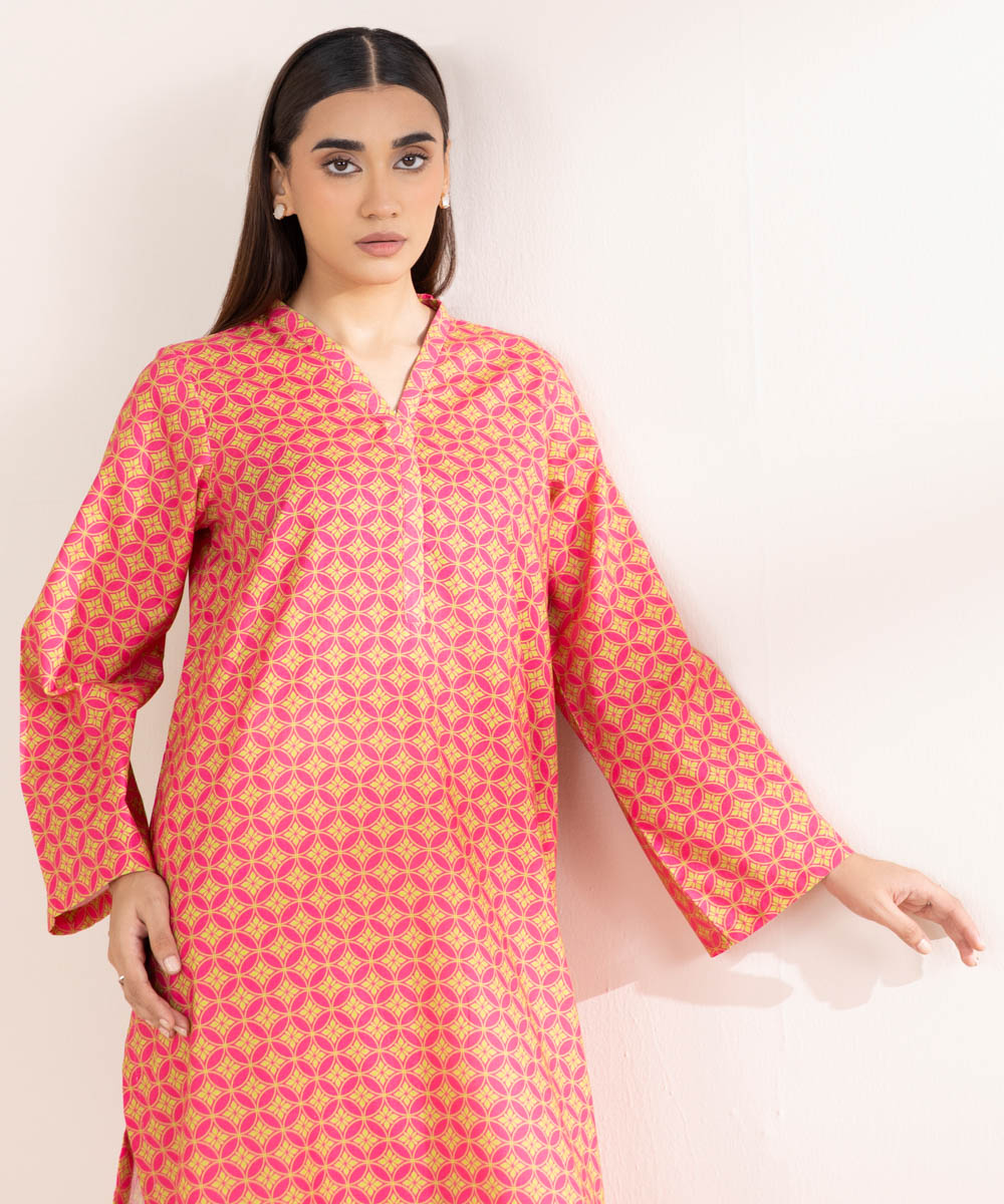 Women's Pret Khaddar Printed Pink Straight Shirt