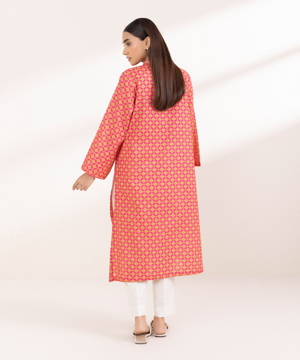 Women's Pret Khaddar Printed Pink Straight Shirt