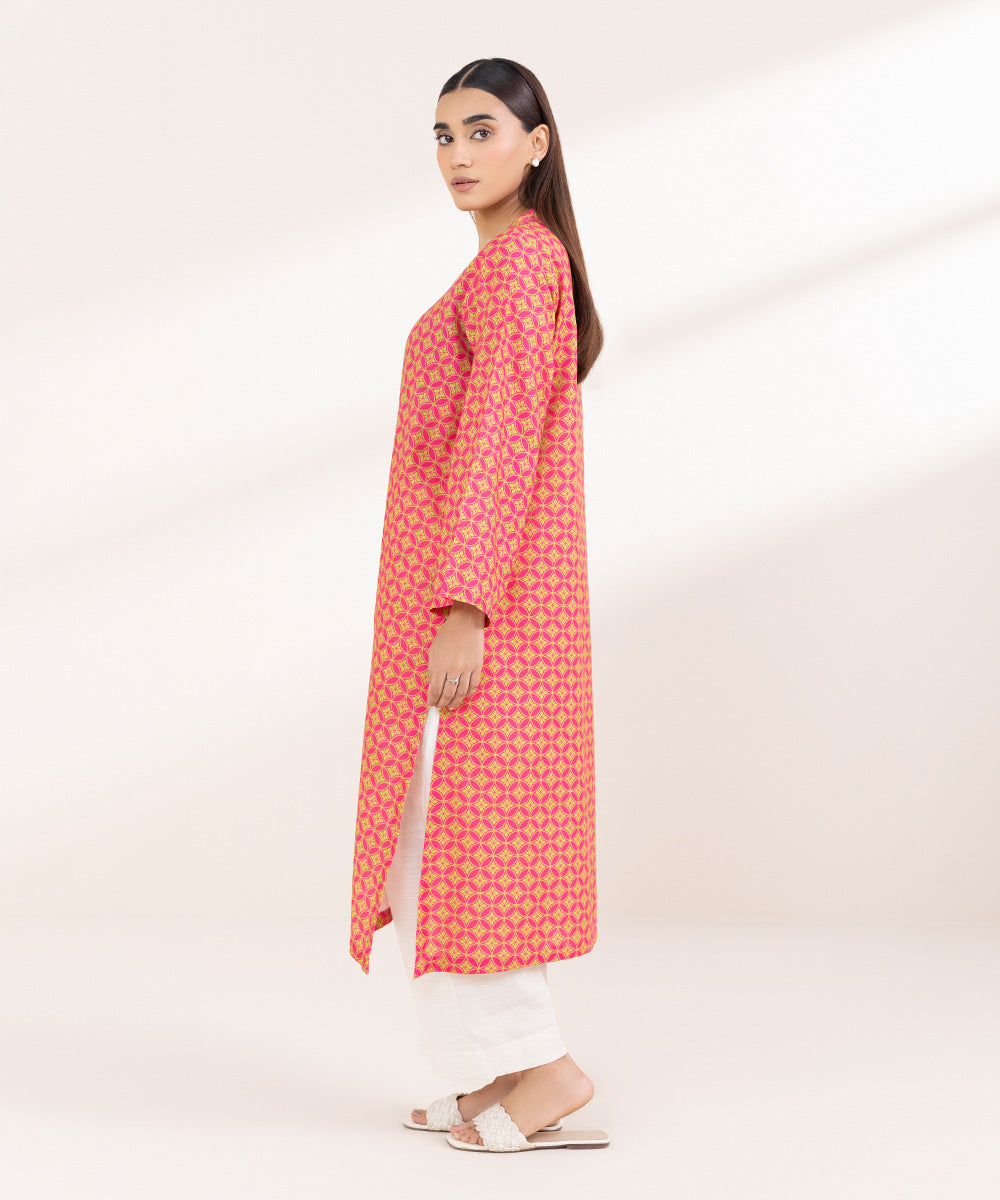 Women's Pret Khaddar Printed Pink Straight Shirt