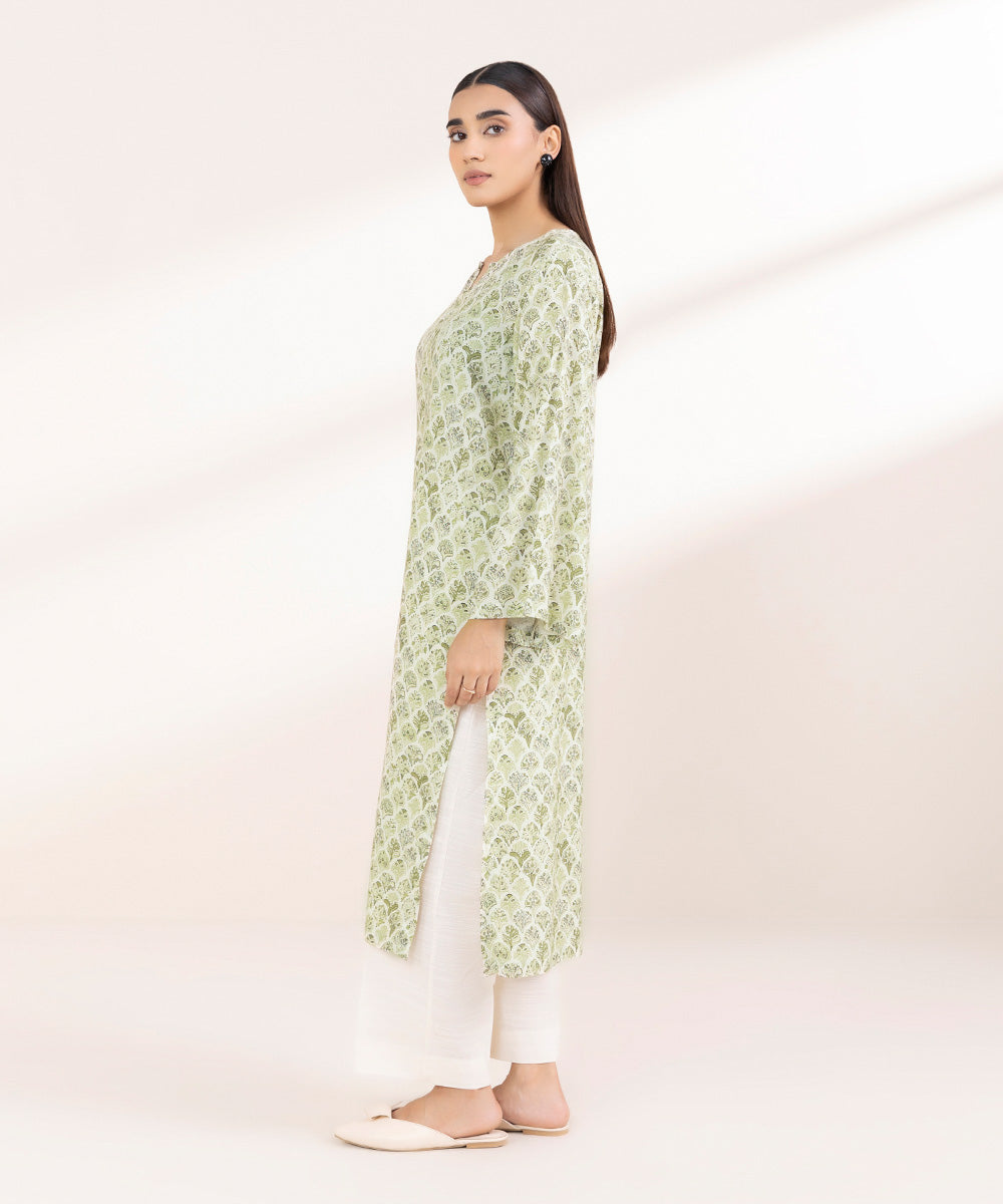 Women's Pret Linen Printed Mint Green A-Line Shirt