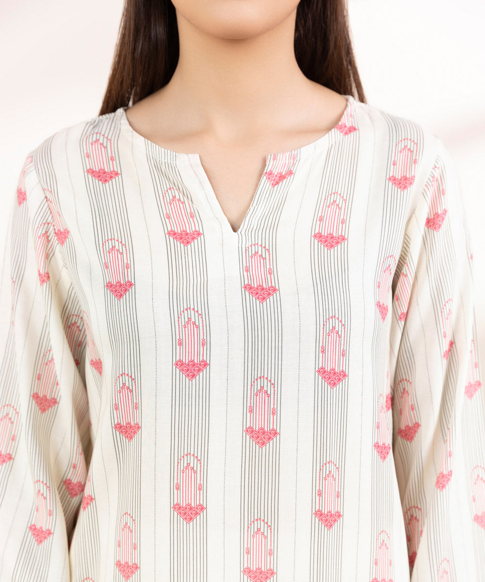 Women's Pret Linen Printed Off White A-Line Shirt