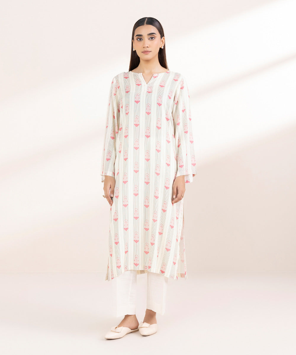 Women's Pret Linen Printed Off White A-Line Shirt