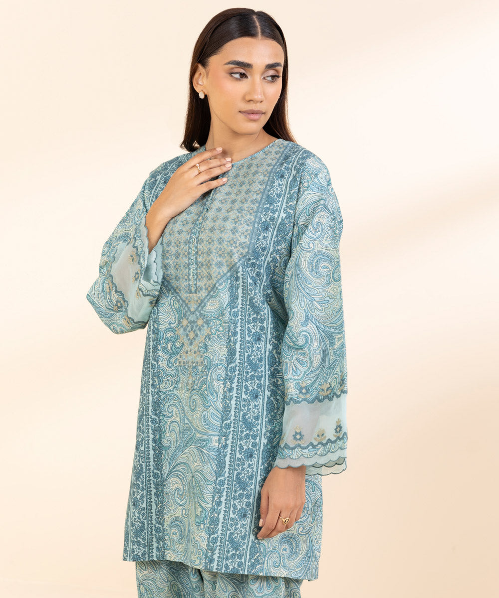 Women's Unstitched Khaddar Embroidered Blue 2 Piece Suit