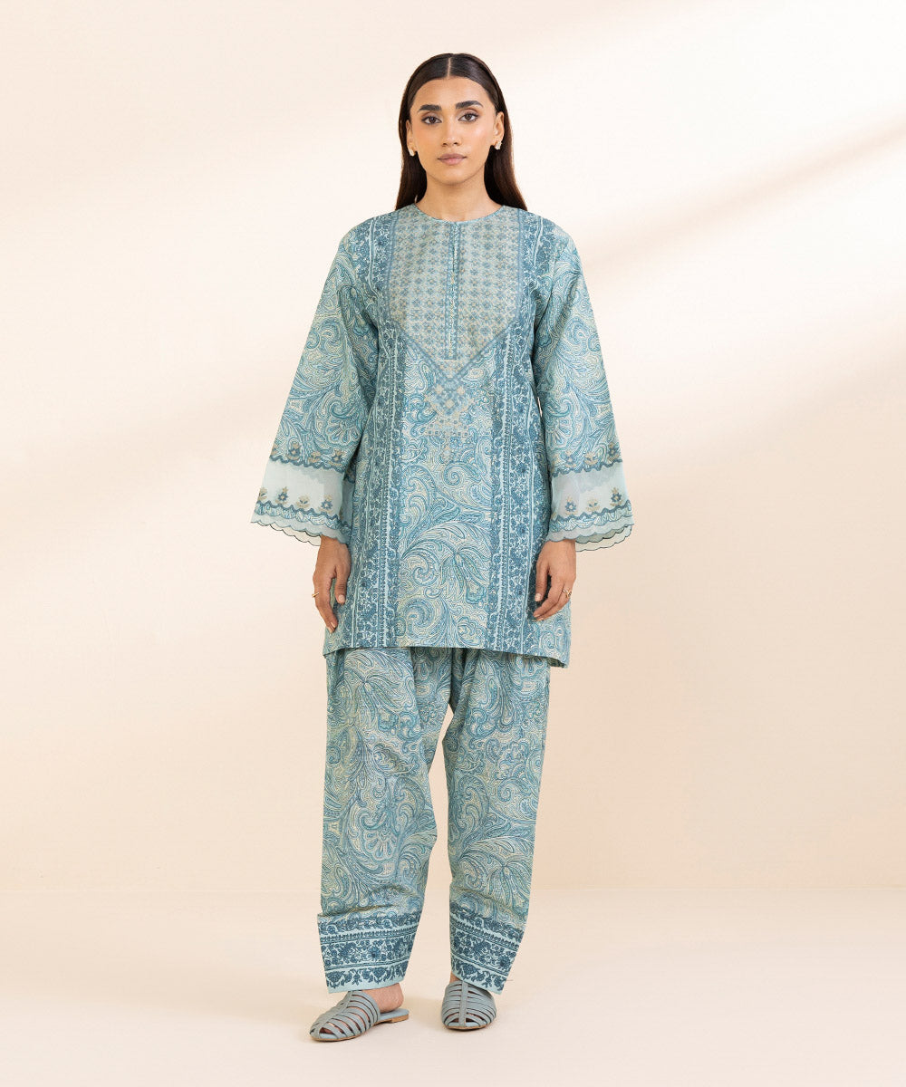 Women's Unstitched Khaddar Embroidered Blue 2 Piece Suit