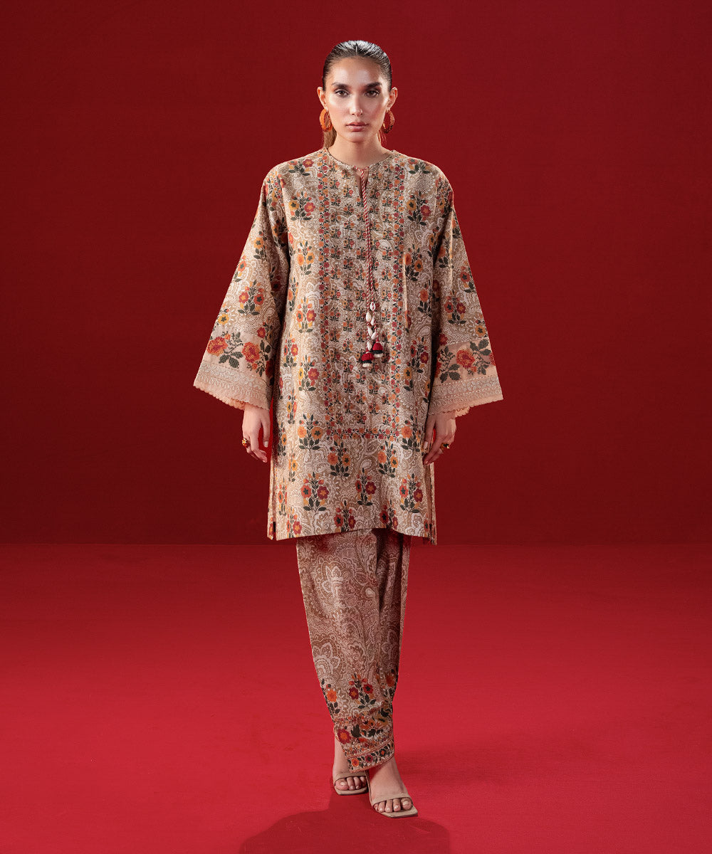 Women's Unstitched Khaddar Embroidered Multi 2 Piece Suit