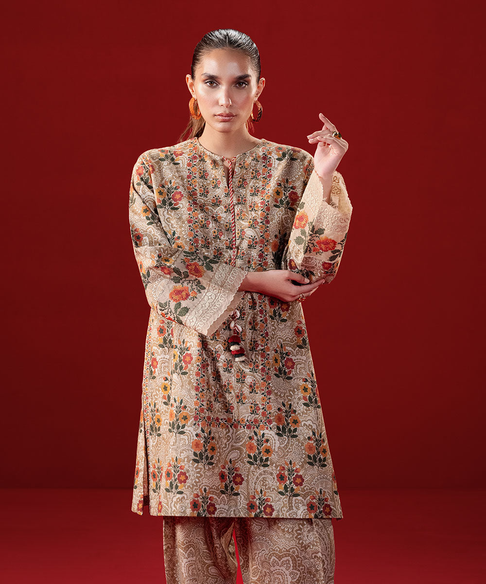 Women's Unstitched Khaddar Embroidered Multi 2 Piece Suit