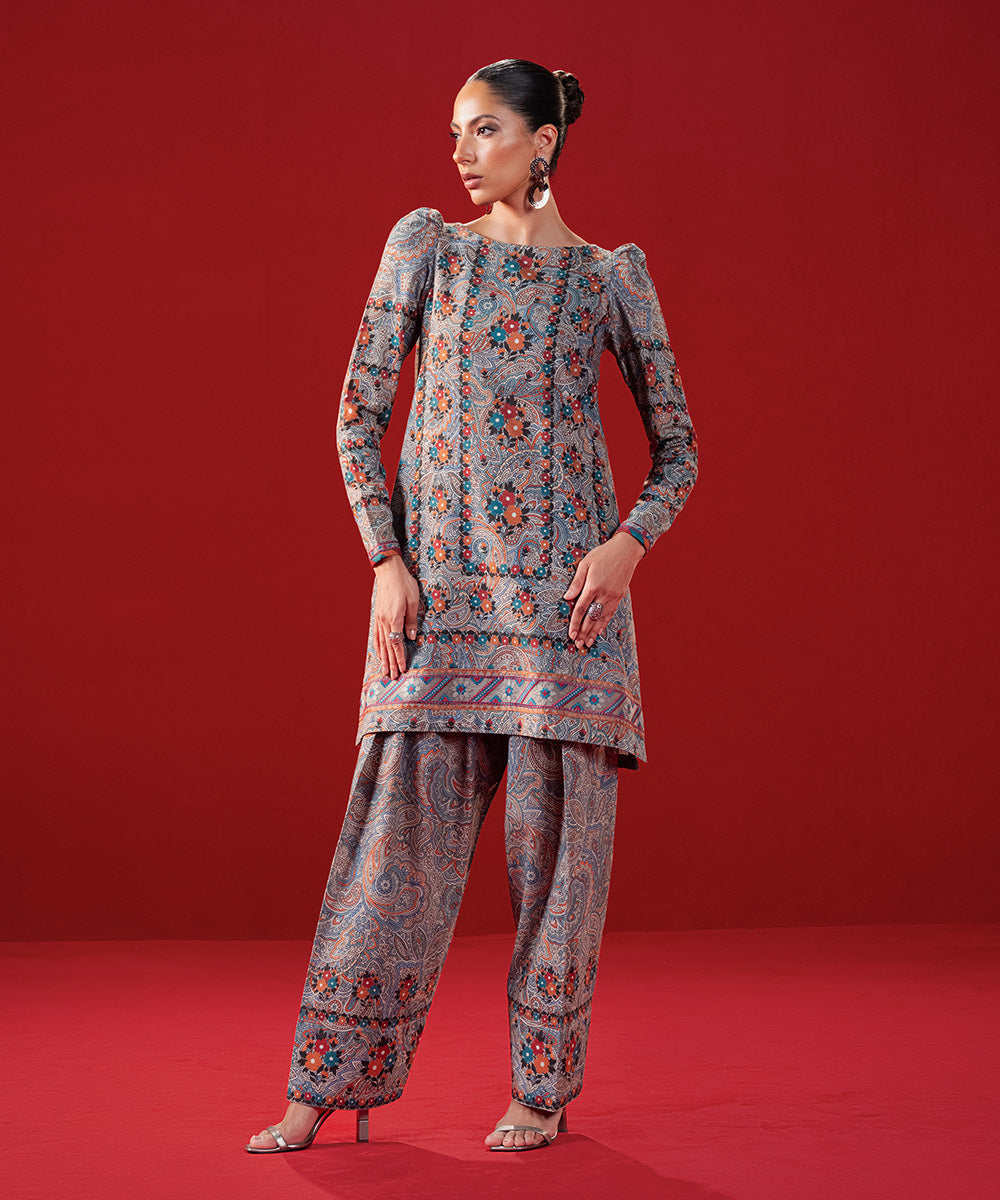 Women's Unstitched Khaddar Embroidered Multi 2 Piece Suit