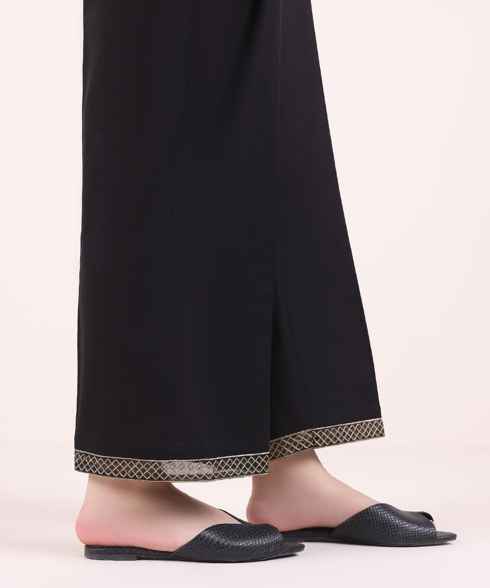 Women's Pret Cambric Black Embroidered Straight Pants