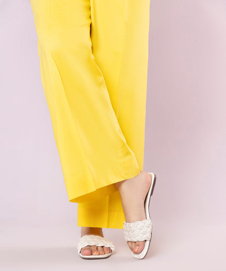 Women's Pret Cotton Viscose Solid Yellow Culottes